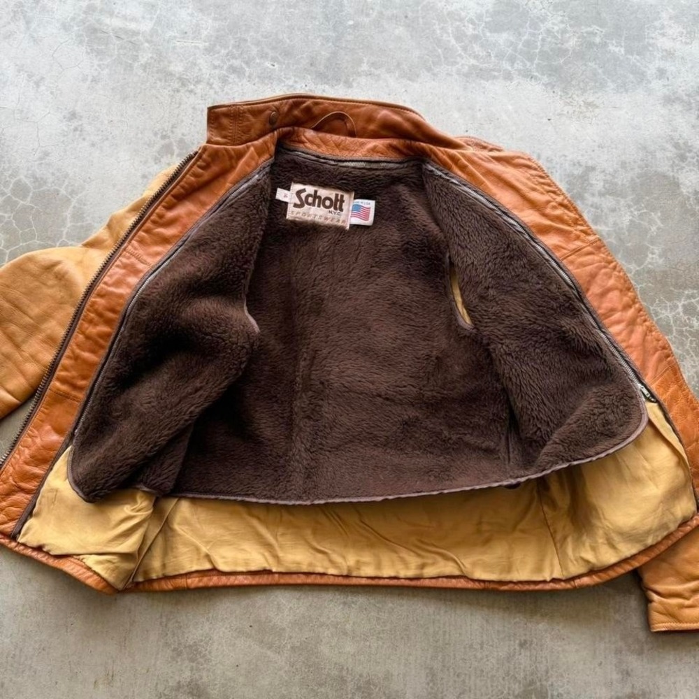 Vintage Schott Cafe Racer Caramel Burnt Orange patina biker moto jacket 14 - Picture 5 of 8